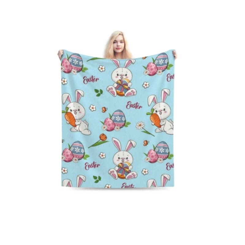 Easter Bunny Throw Blanket 80x60 Soft Flannel Cozy Lightweight Warm Spring Decor - Thumbnail 2