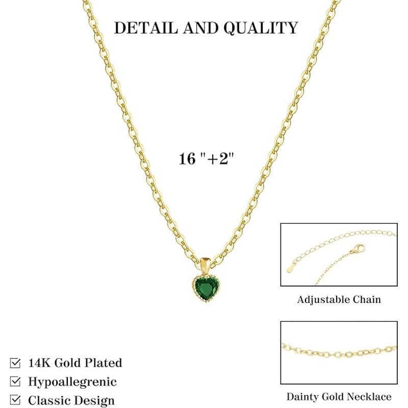 Elegant Green Heart Pendant Necklace – Silver Tone – Adjustable 16” + 2” - Thumbnail 7