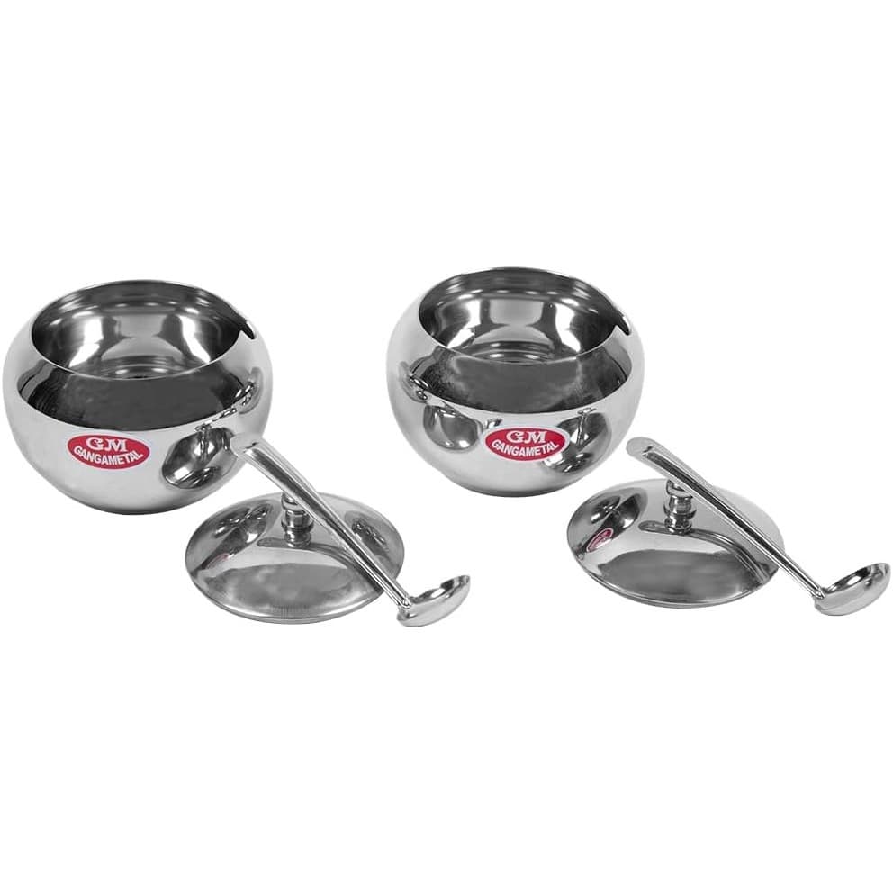 2 Pack Stainless Steel Ghee Pot with Lid & Spoon Oil Sugar Container Silver - Thumbnail 2
