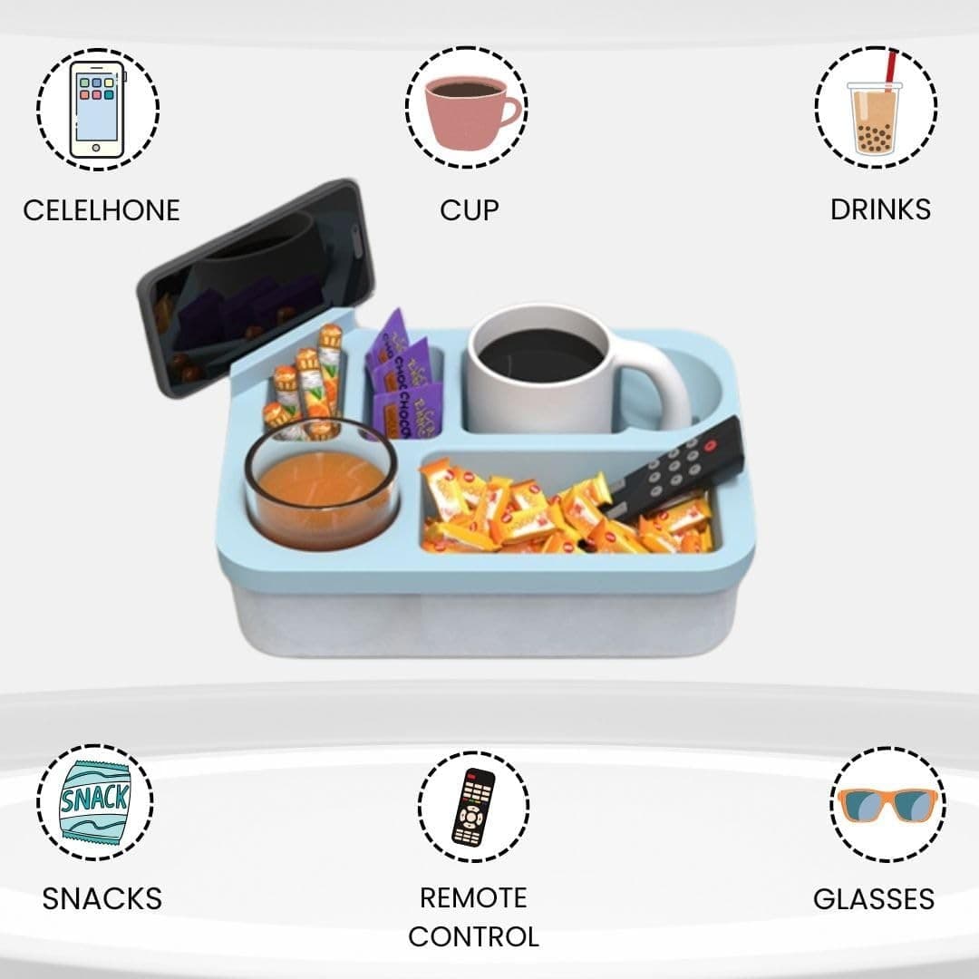 Silicone Sofa Snack Tray w Cup & Phone Holder Multi-Compartment Couch Table - Thumbnail 4