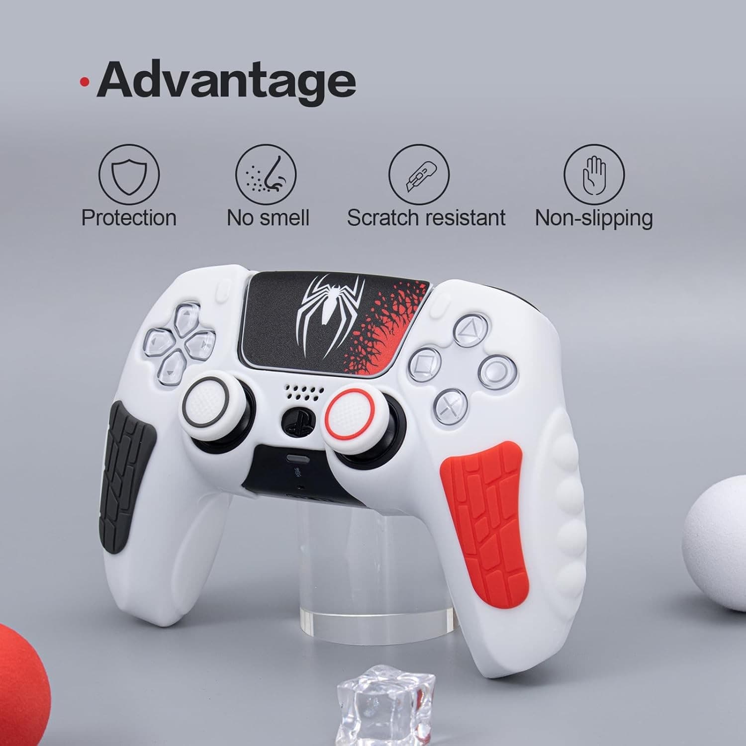 White PS5 Spider Grip Case Cover + Thumb Grips Set Silicone Anti-Slip DualSense - Thumbnail 2