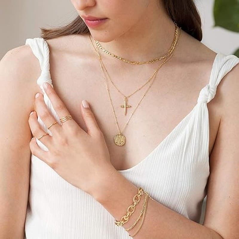 18K Gold Plated Chunky Oval Link Toggle Bracelet for Women 7.87" Cuban Style - Thumbnail 5