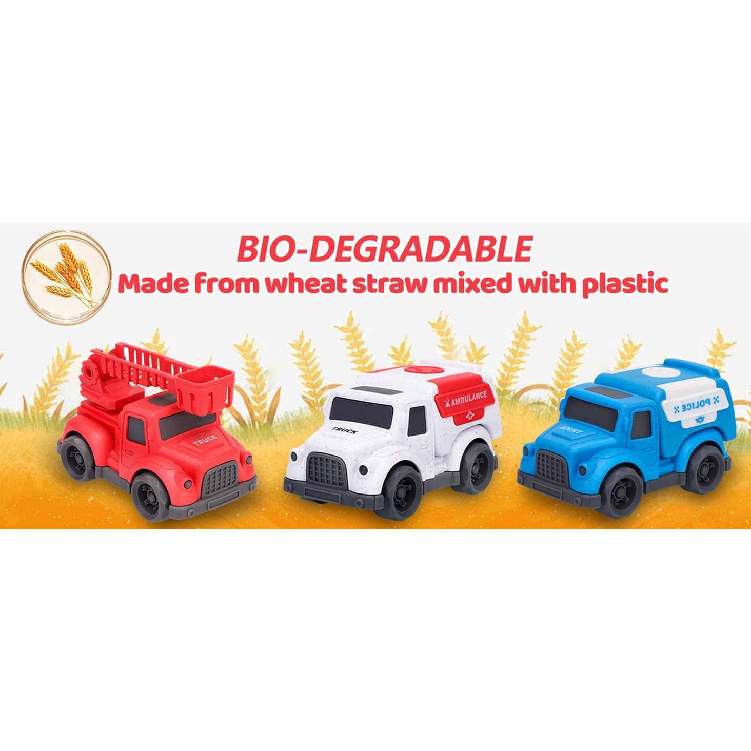3 Pack Toddler Rescue Trucks Set Police Fire Ambulance Pvc- BPA- Phthalates Free - Thumbnail 10