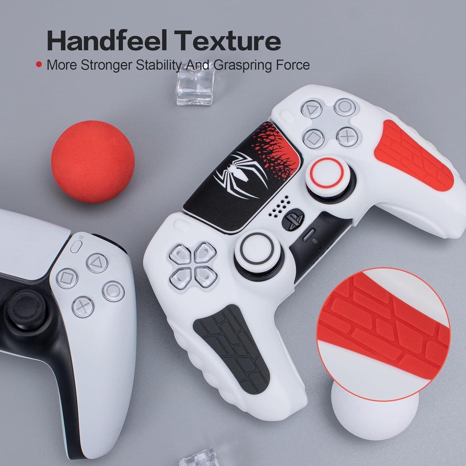 White PS5 Spider Grip Case Cover + Thumb Grips Set Silicone Anti-Slip DualSense - Thumbnail 3