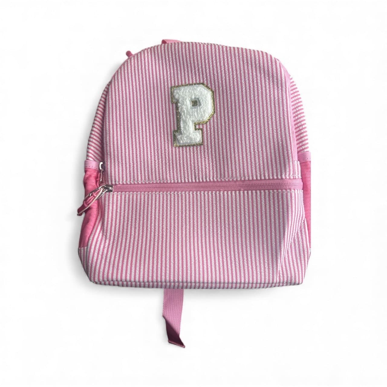 Pink Seersucker Kids Backpack with Initial Letter | Toddler Preschool Girl Bag - Thumbnail 10
