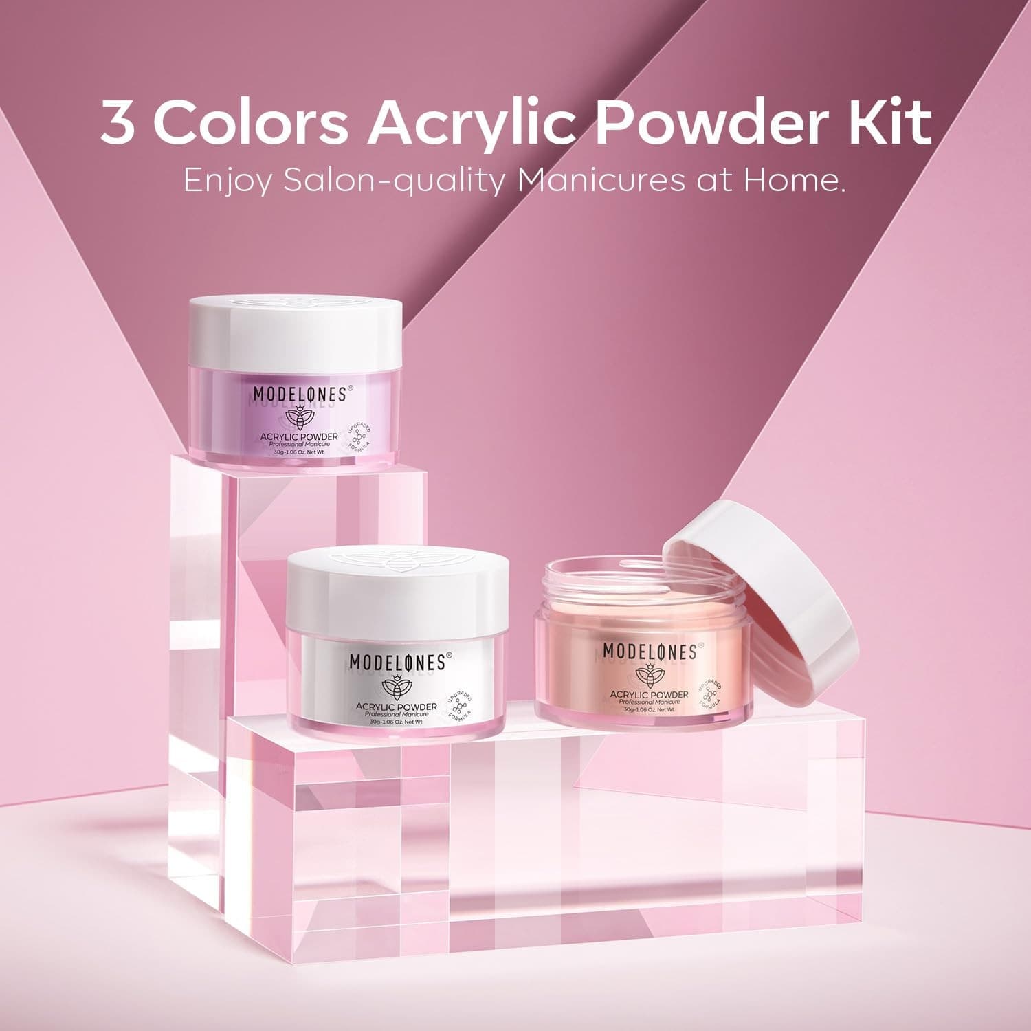 Modelones Acrylic Powder Set 3 Colors Pink Nude White for Nails Extension & Art - Thumbnail 2