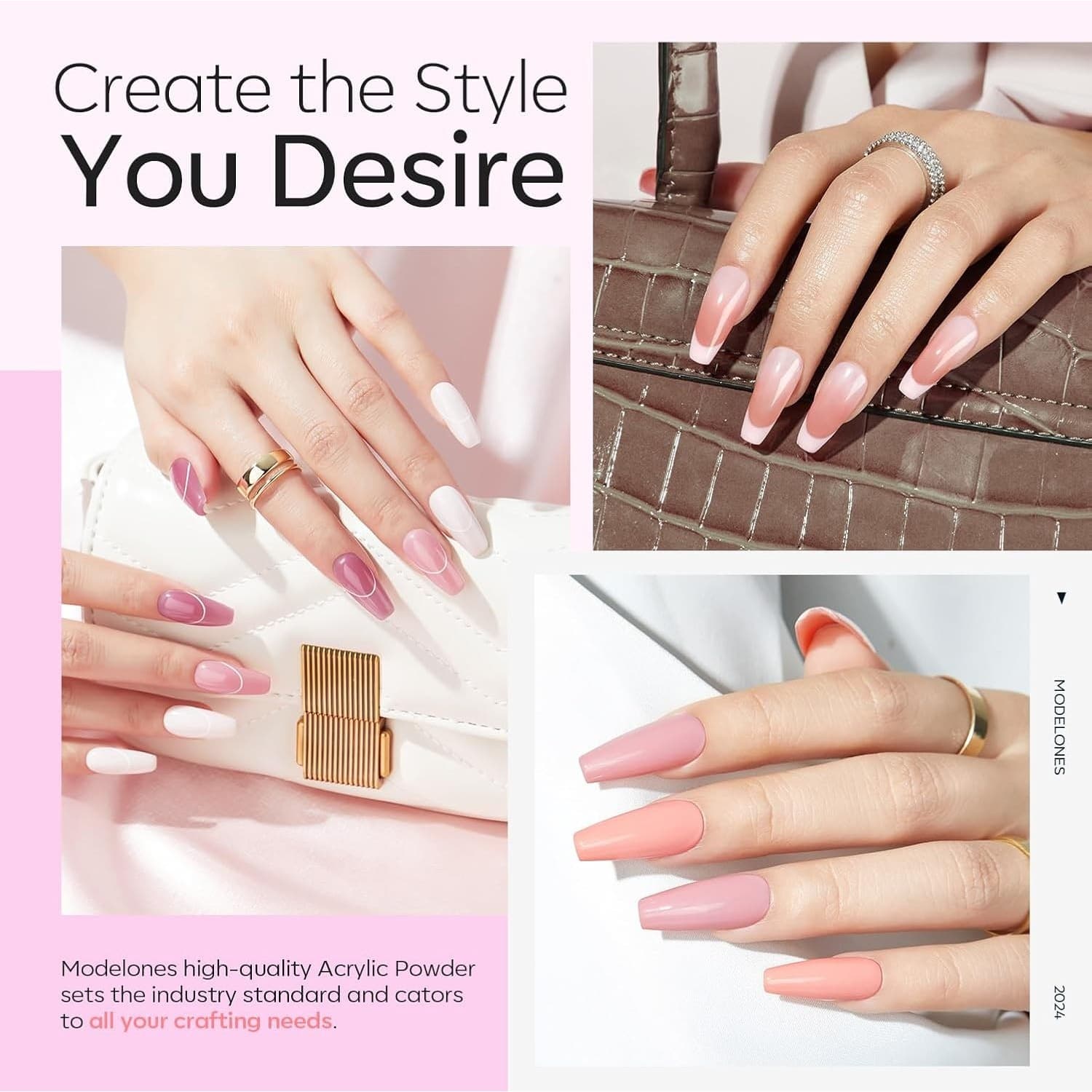 Modelones Acrylic Powder Set 3 Colors Pink Nude White for Nails Extension & Art - Thumbnail 5