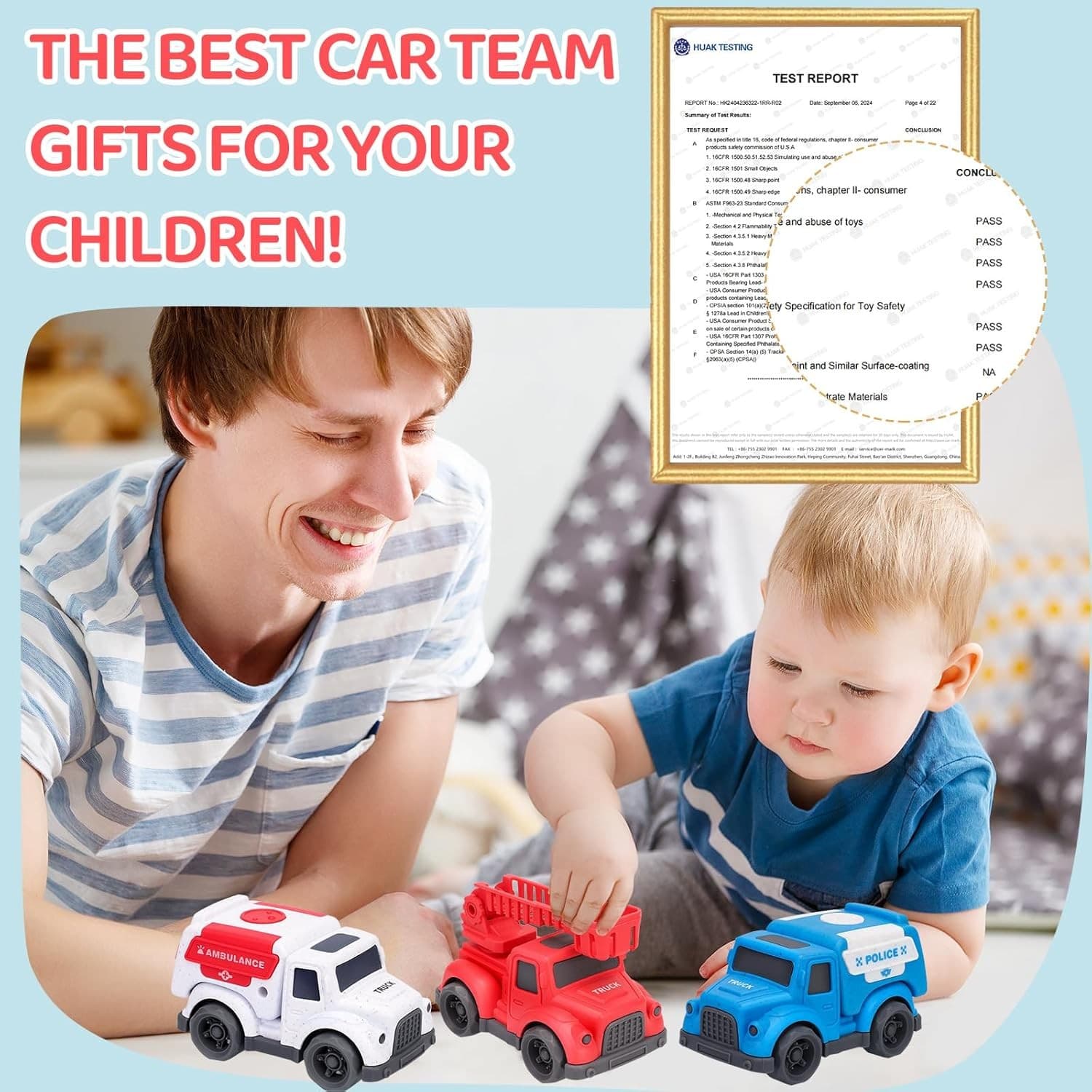 3 Pack Toddler Rescue Trucks Set Police Fire Ambulance Pvc- BPA- Phthalates Free - Thumbnail 5