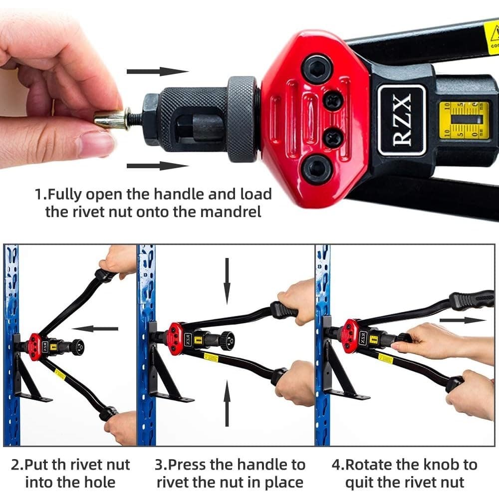 RZX 16" Rivet Nut Tool Kit Rivnut Gun M3–M12 SAE 115pcs Heavy Duty - Thumbnail 5