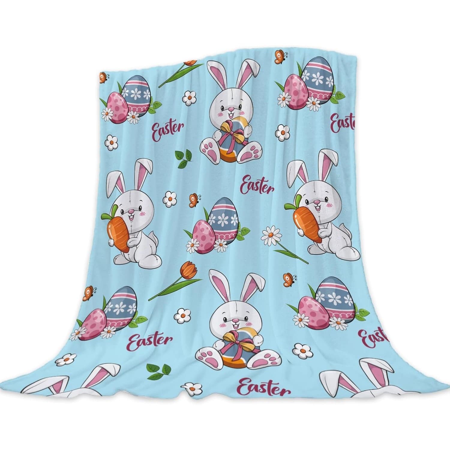 Easter Bunny Throw Blanket 80x60 Soft Flannel Cozy Lightweight Warm Spring Decor - Thumbnail 5