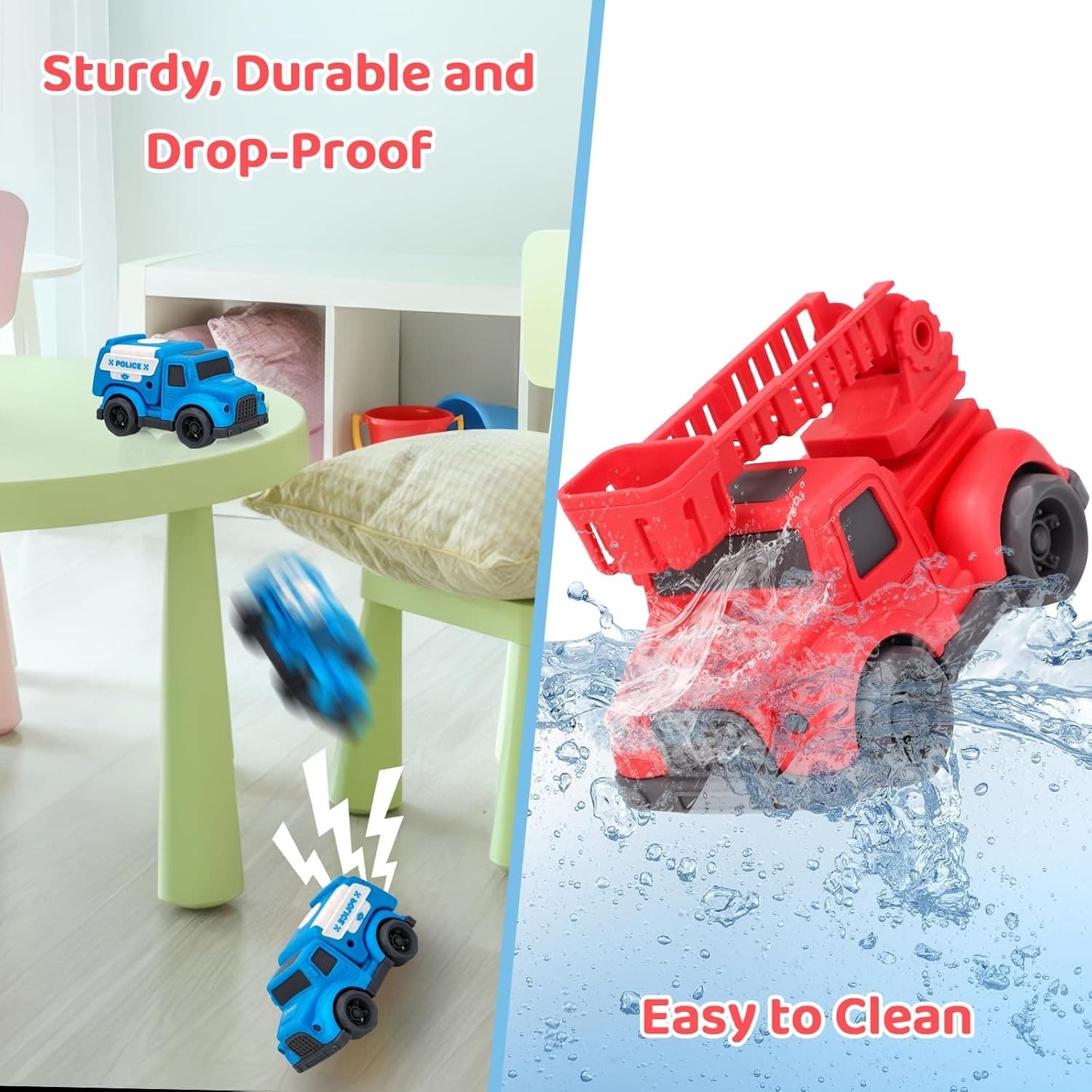 3 Pack Toddler Rescue Trucks Set Police Fire Ambulance Pvc- BPA- Phthalates Free - Thumbnail 6