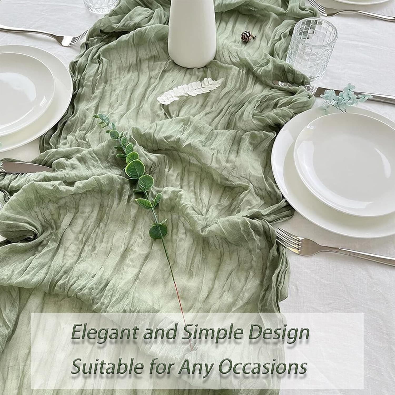 4 Pack Sage Green Cheesecloth Table Runner 120" Boho Gauze Rustic Wedding Decor - Thumbnail 10