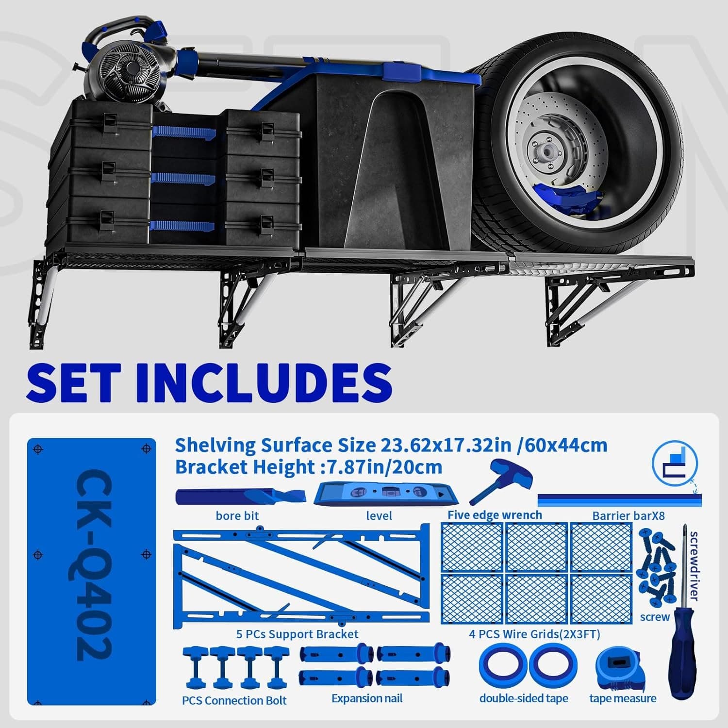 Heavy Duty Garage Wall Storage Shelf Rack 500lb Foldable Metal Mounted New - Thumbnail 8
