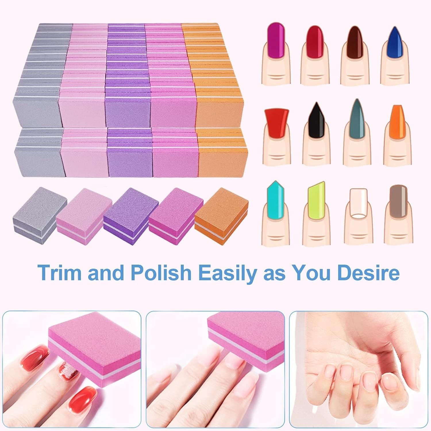 100 Grit Nail Buffer Blocks Mini Bulk for Acrylic & Natural Nails Manicure - Thumbnail 2