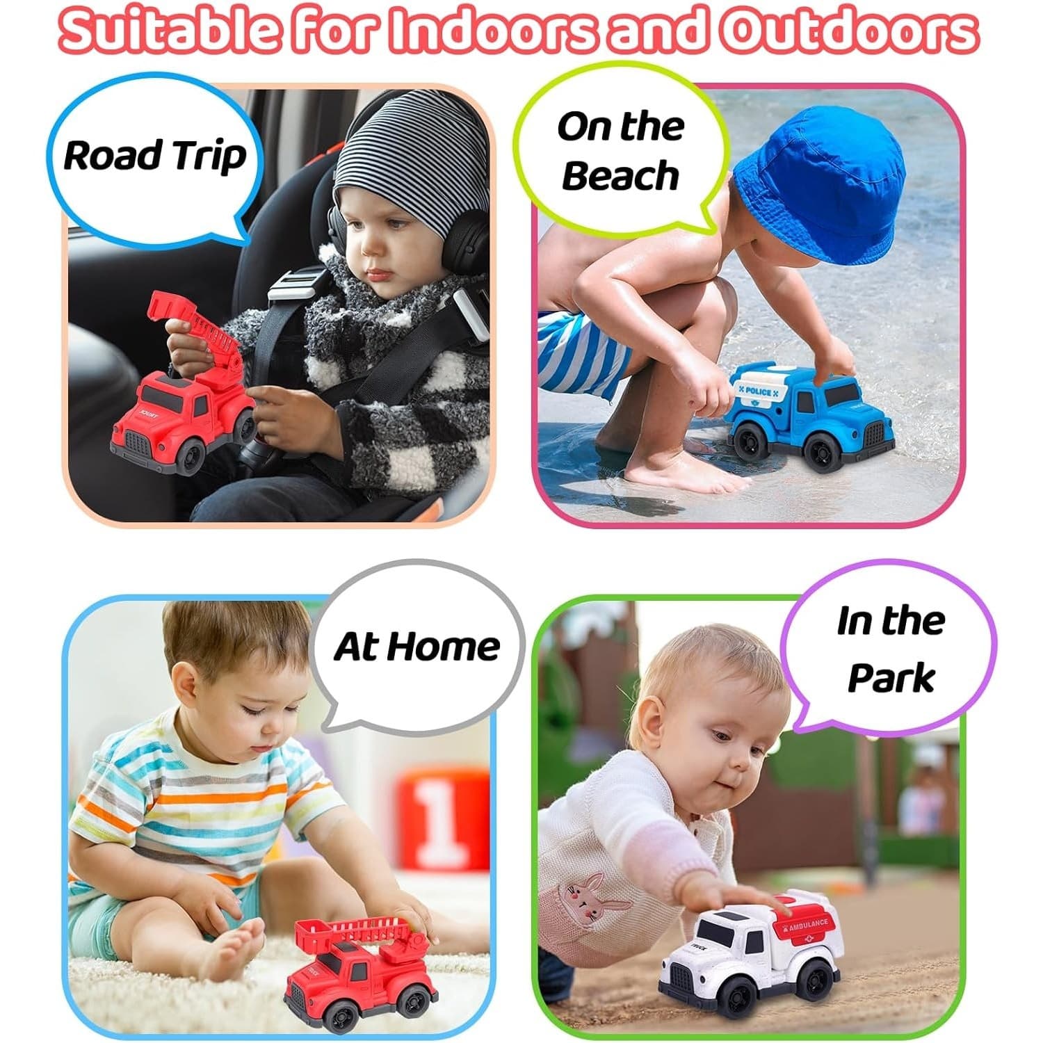 3 Pack Toddler Rescue Trucks Set Police Fire Ambulance Pvc- BPA- Phthalates Free - Thumbnail 4