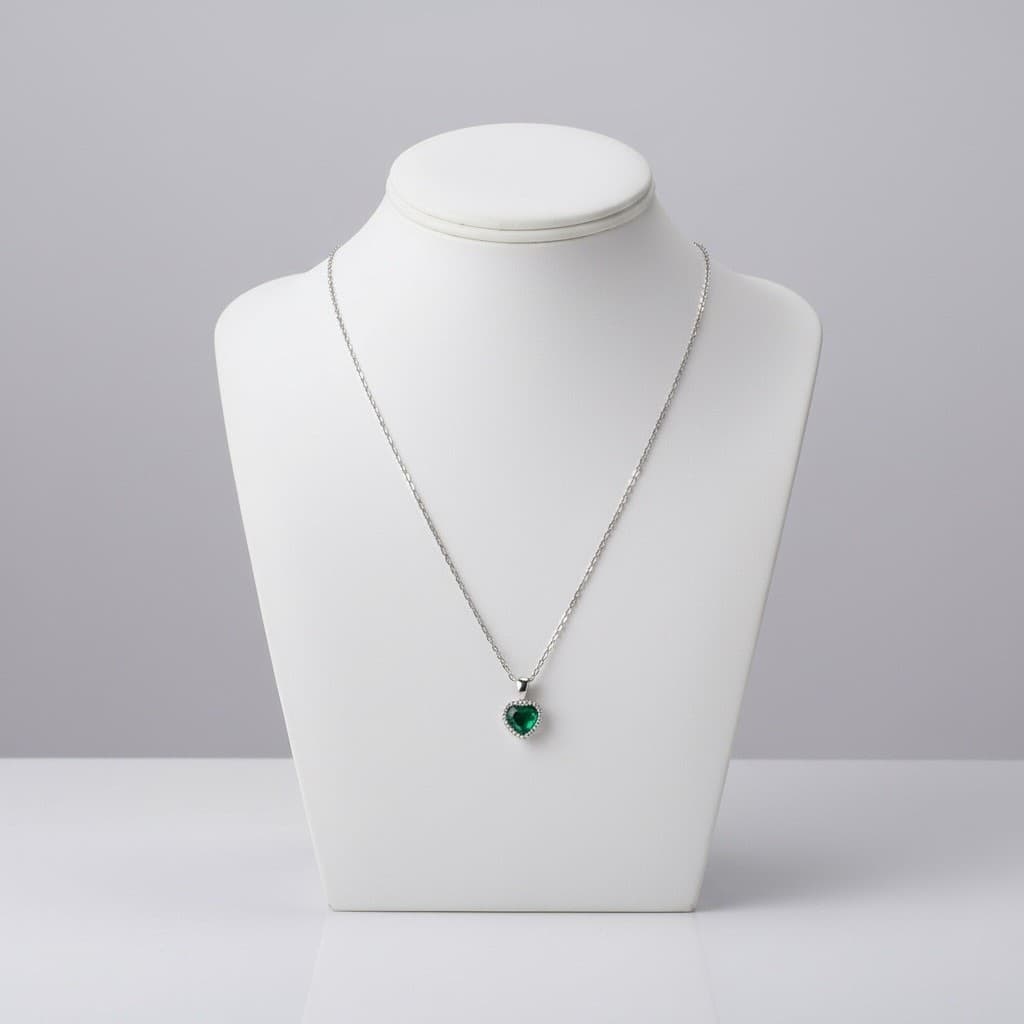 Elegant Green Heart Pendant Necklace – Silver Tone – Adjustable 16” + 2” - Thumbnail 4