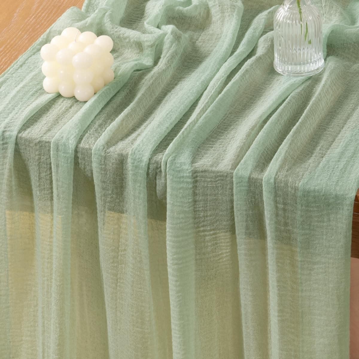4 Pack Sage Green Cheesecloth Table Runner 120" Boho Gauze Rustic Wedding Decor - Thumbnail 7