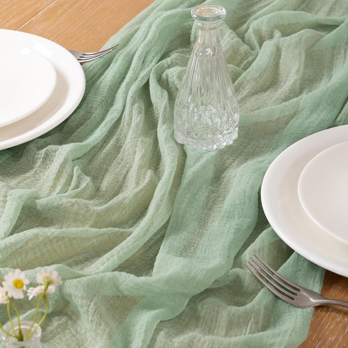 4 Pack Sage Green Cheesecloth Table Runner 120" Boho Gauze Rustic Wedding Decor - Thumbnail 3
