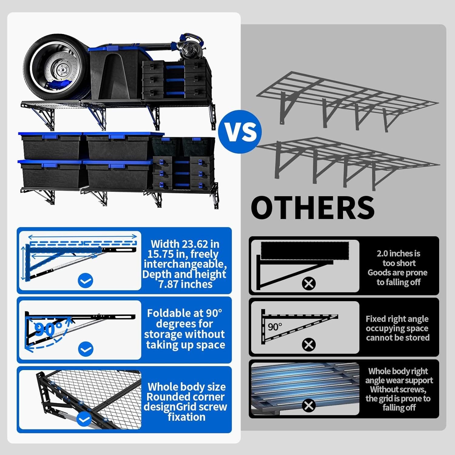 Heavy Duty Garage Wall Storage Shelf Rack 500lb Foldable Metal Mounted New - Thumbnail 5