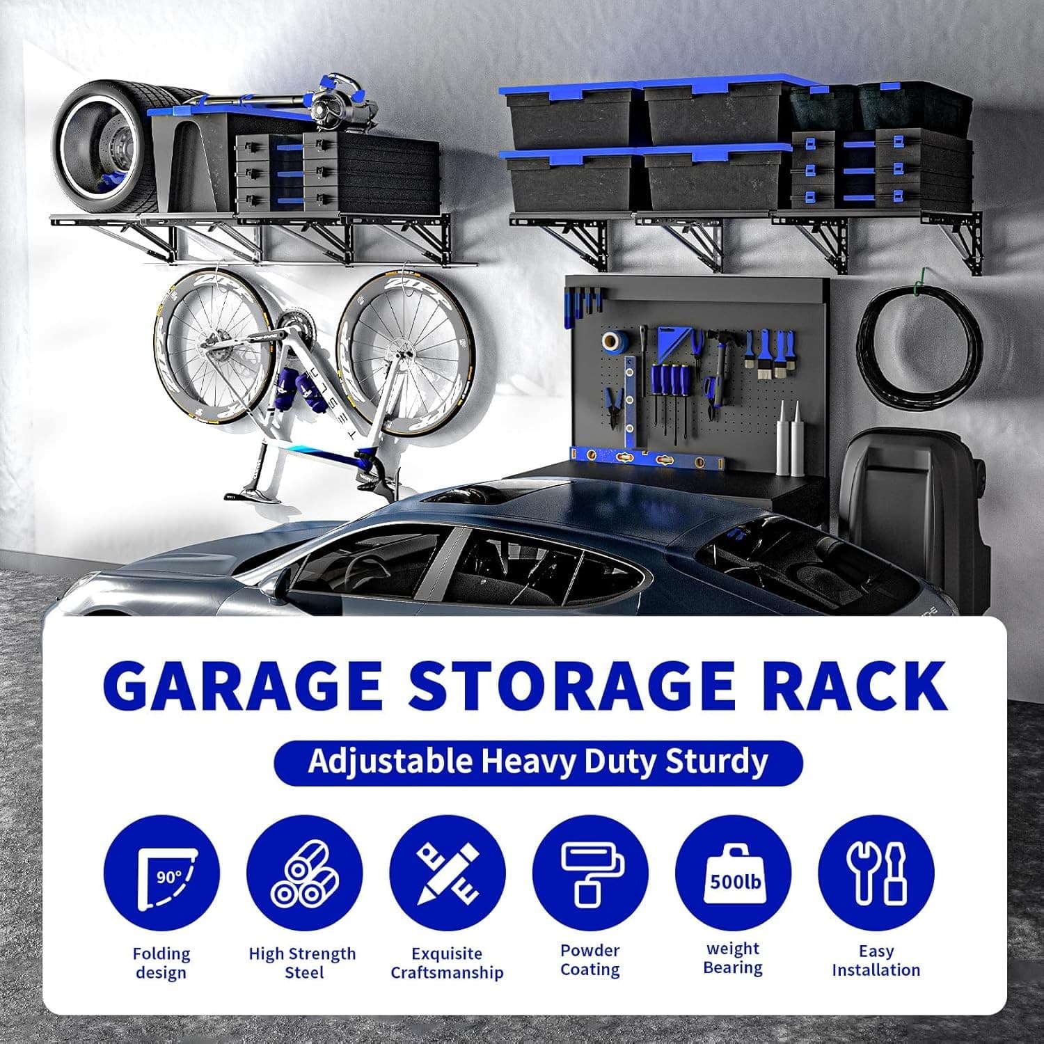 Heavy Duty Garage Wall Storage Shelf Rack 500lb Foldable Metal Mounted New - Thumbnail 6