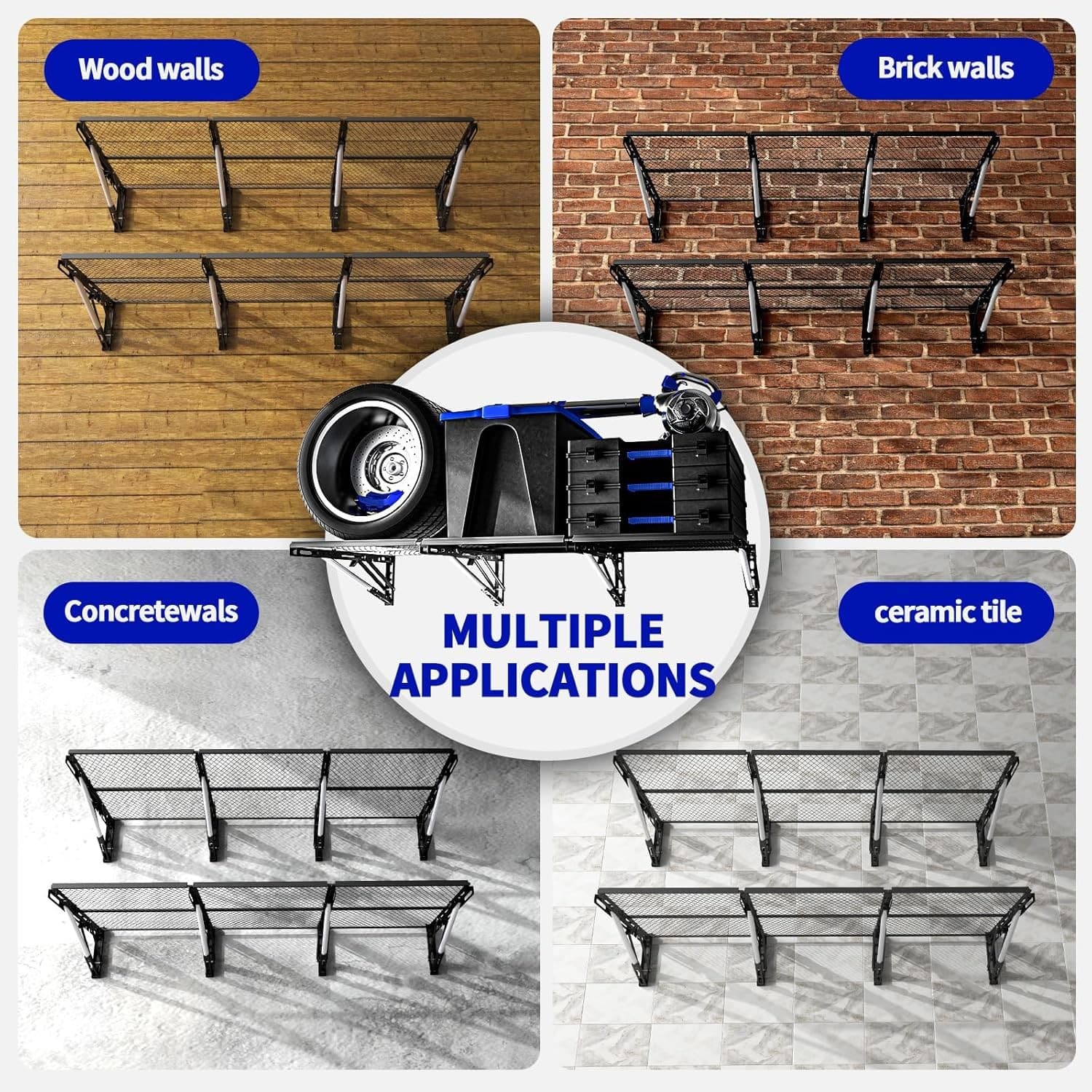 Heavy Duty Garage Wall Storage Shelf Rack 500lb Foldable Metal Mounted New - Thumbnail 9