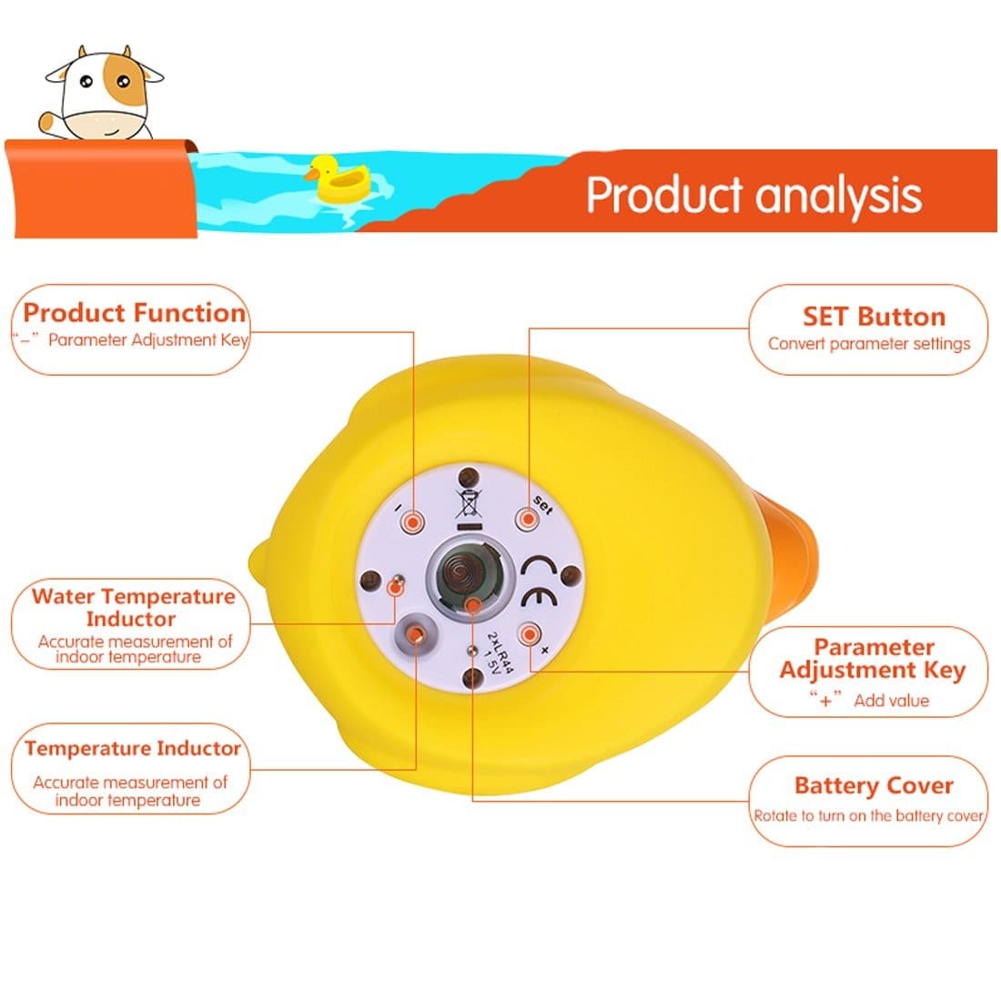 Baby Bath Thermometer & Time Duck Floating Digital Water Temperature Safety Toy - Thumbnail 6