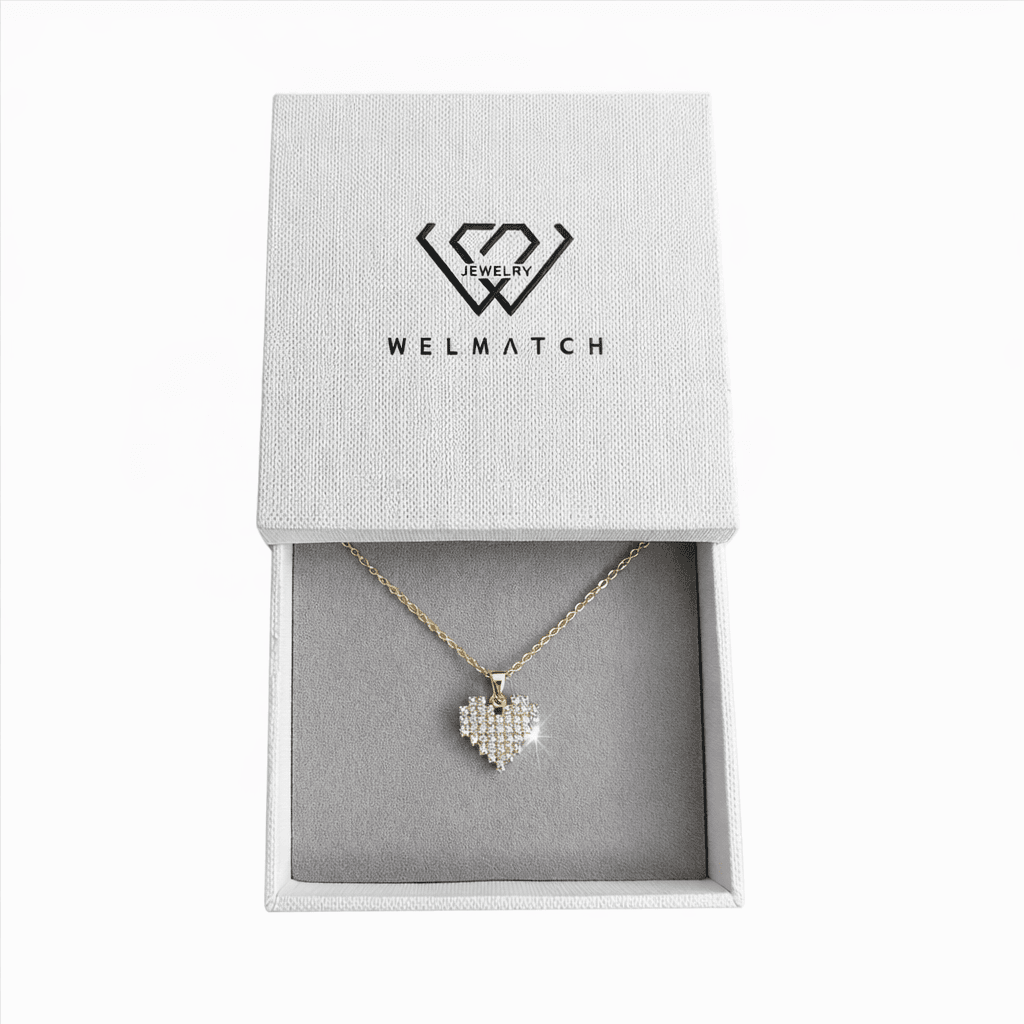 18K Gold Plated Pixel Heart Necklace CZ Stones Adjustable Gift for Her - Thumbnail 5
