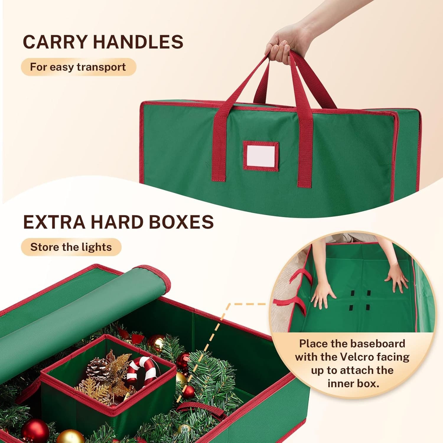 2 Pack 30” Christmas Wreath Storage Boxes Hard Shell 600D Oxford w/ Inner Pocket - Thumbnail 3