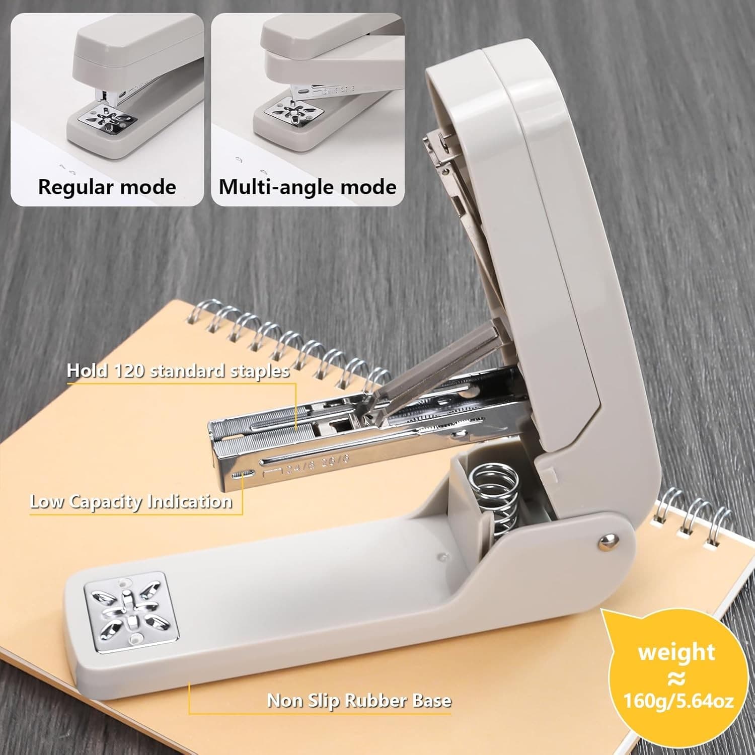 360° Rotating Desk Stapler 30 Sheet Capacity w/ Staple Remover & Staples – Gray - Thumbnail 3