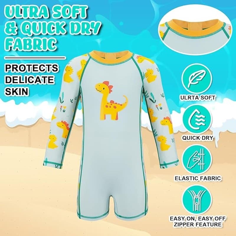 Baby Swimsuit 6-9 Months UPF 50+ Long Sleeve Rash Guard One Piece Zipper - Thumbnail 2