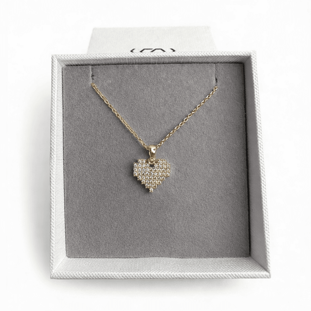 18K Gold Plated Pixel Heart Necklace CZ Stones Adjustable Gift for Her - Thumbnail 7