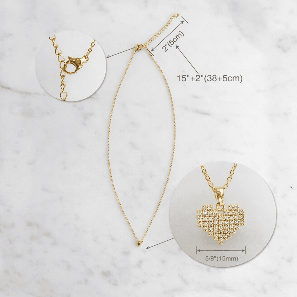 18K Gold Plated Pixel Heart Necklace CZ Stones Adjustable Gift for Her - Thumbnail 6
