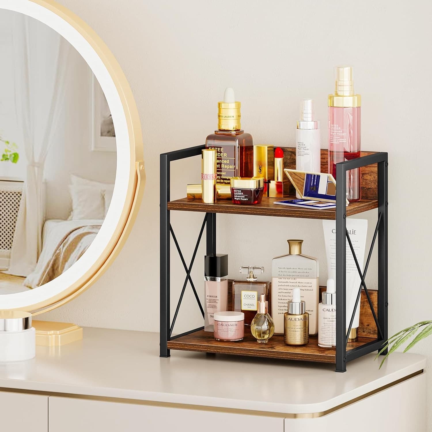 2 Tier Spice Rack Organizer Kitchen Counter Coffee Bar Storage Wood Shelf - Thumbnail 4