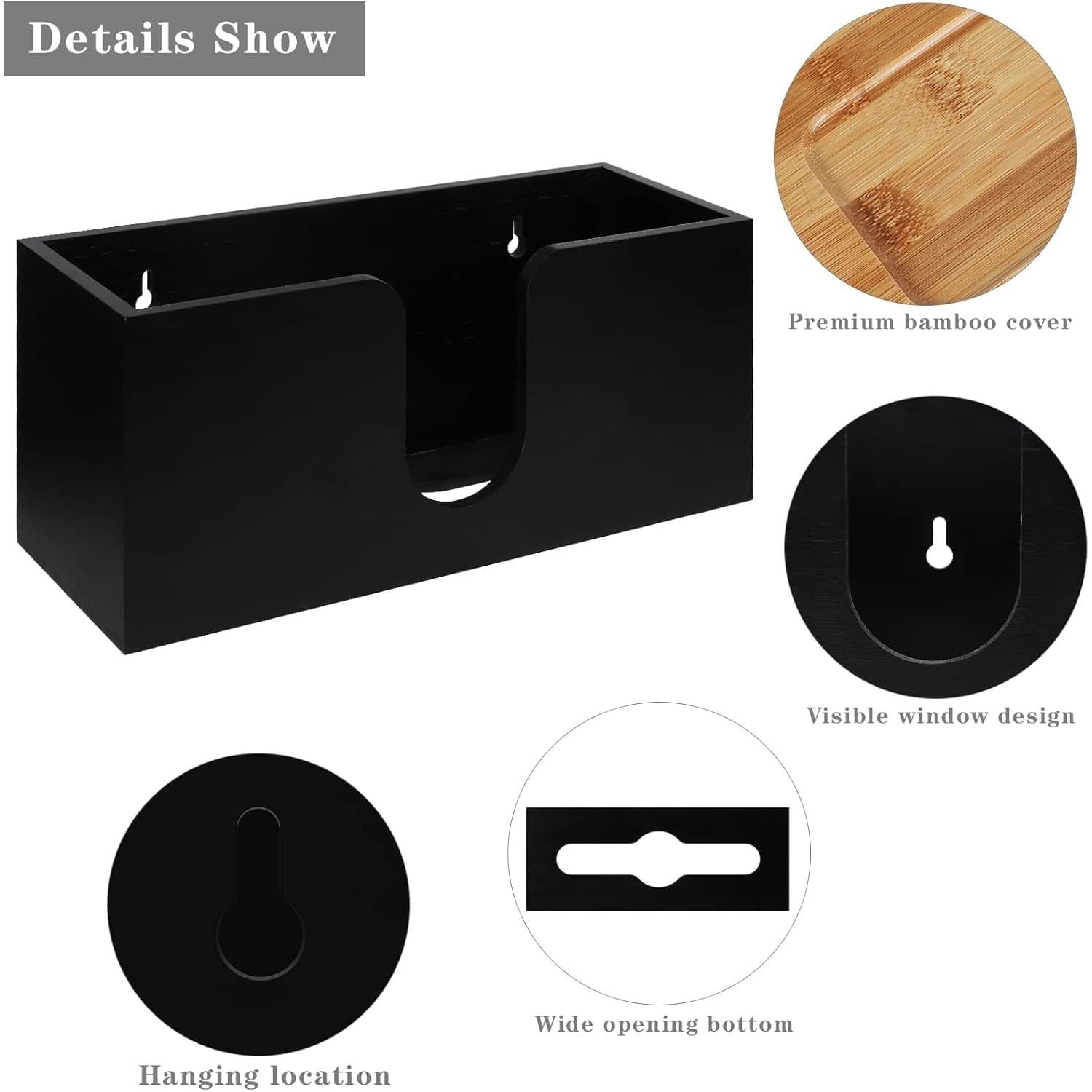 Wood Paper Towel Holder Wall Mount Dispenser Kitchen Napkin Rack Bamboo Lid - Thumbnail 2