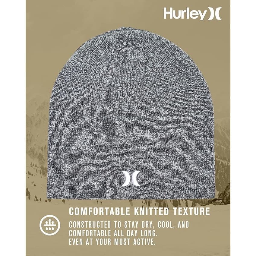 Hurley Men’s Icon Staples Beanie Gray Lightweight Knit Slouchy Winter Hat - Thumbnail 2