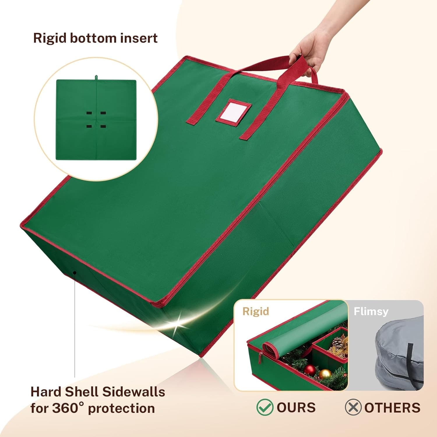 2 Pack 30” Christmas Wreath Storage Boxes Hard Shell 600D Oxford w/ Inner Pocket - Thumbnail 4