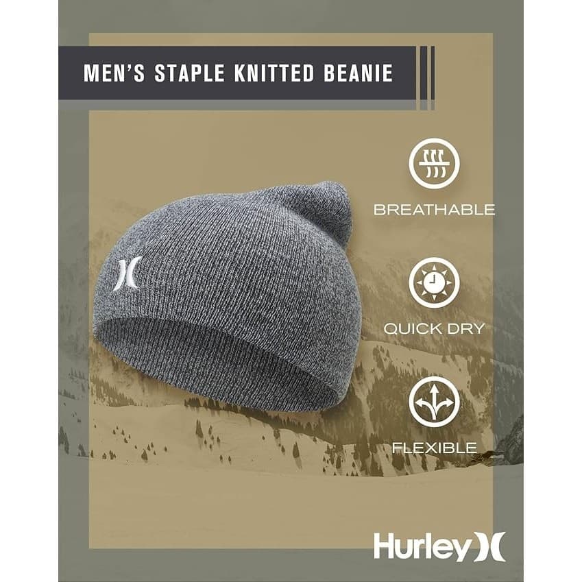 Hurley Men’s Icon Staples Beanie Gray Lightweight Knit Slouchy Winter Hat - Thumbnail 6