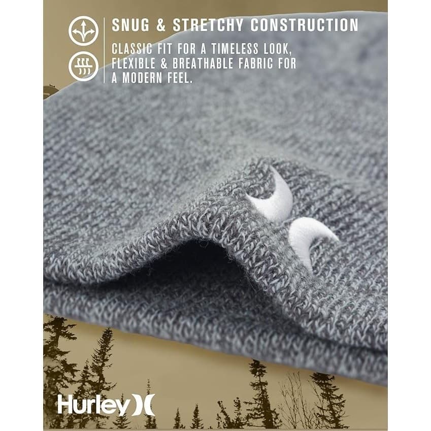 Hurley Men’s Icon Staples Beanie Gray Lightweight Knit Slouchy Winter Hat - Thumbnail 4