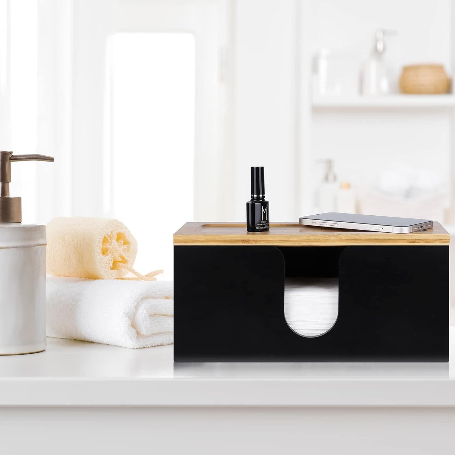 Wood Paper Towel Holder Wall Mount Dispenser Kitchen Napkin Rack Bamboo Lid - Thumbnail 4
