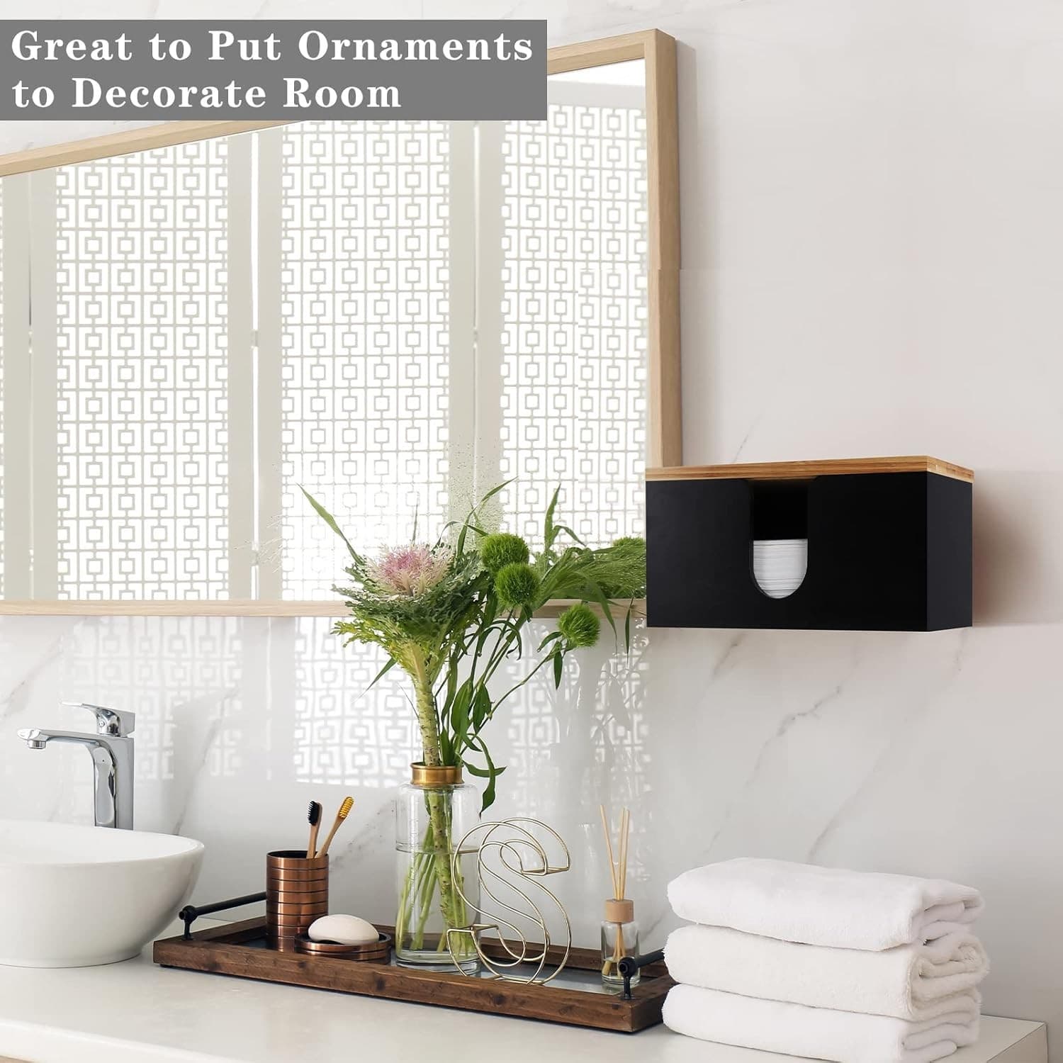 Wood Paper Towel Holder Wall Mount Dispenser Kitchen Napkin Rack Bamboo Lid - Thumbnail 5