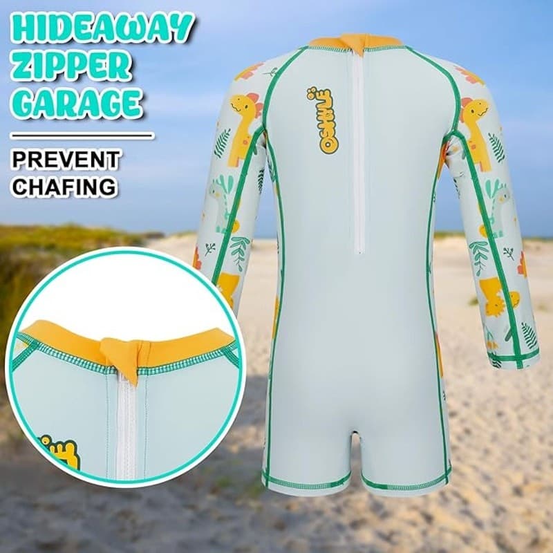 Baby Swimsuit 6-9 Months UPF 50+ Long Sleeve Rash Guard One Piece Zipper - Thumbnail 3