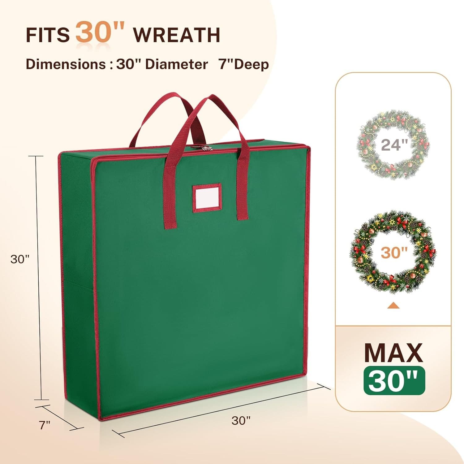 2 Pack 30” Christmas Wreath Storage Boxes Hard Shell 600D Oxford w/ Inner Pocket - Thumbnail 5