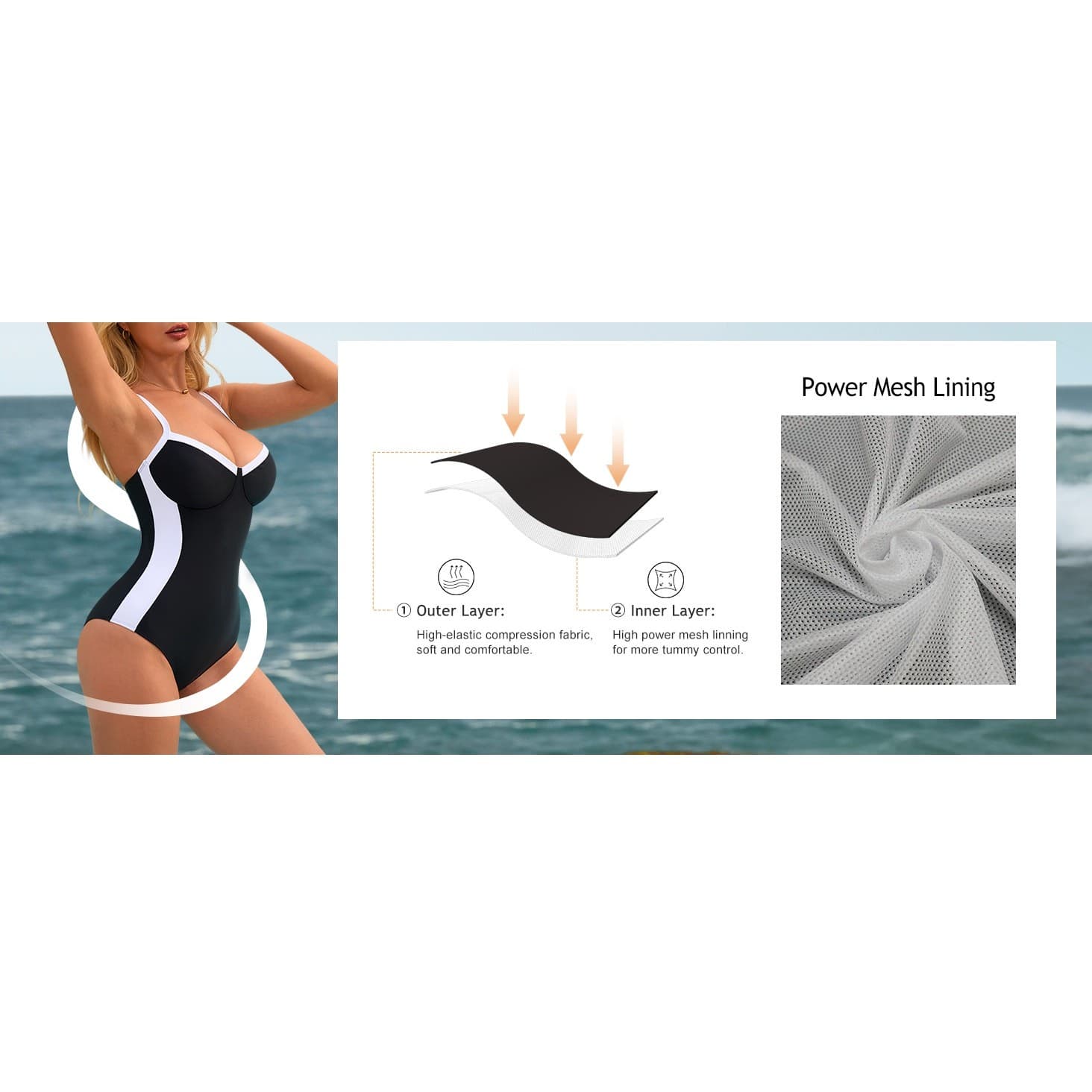 Blue Tummy Control One Piece Swimsuit Crisscross Back Push Up XL Slimming - Thumbnail 6