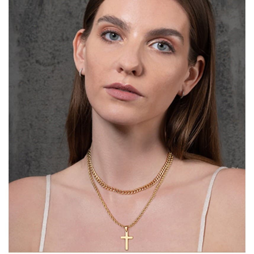 18K Gold Plated Layered Cross Necklace for Men | 18" & 20" Chains | Unisex - Thumbnail 6