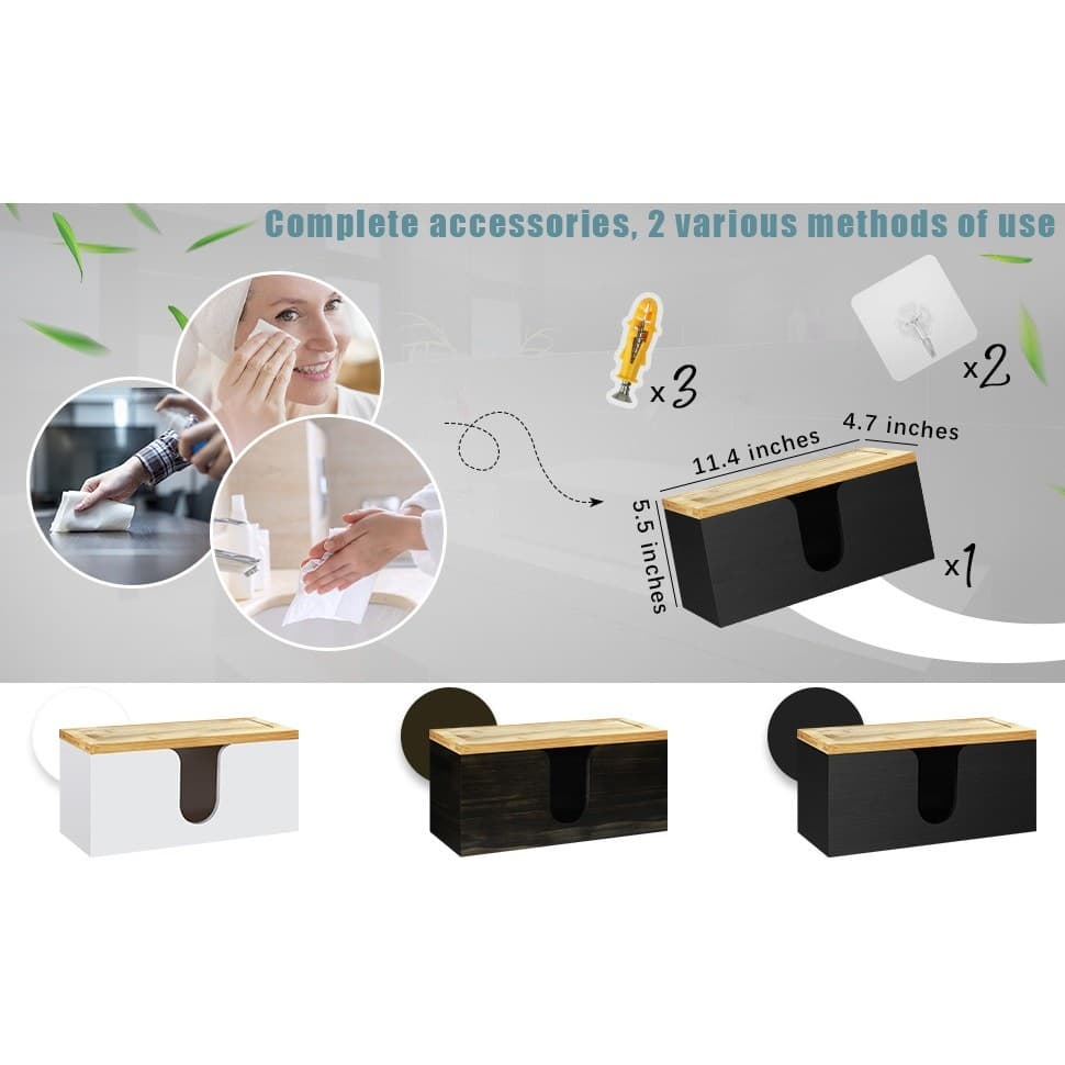 Wood Paper Towel Holder Wall Mount Dispenser Kitchen Napkin Rack Bamboo Lid - Thumbnail 9