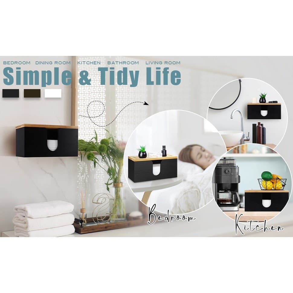 Wood Paper Towel Holder Wall Mount Dispenser Kitchen Napkin Rack Bamboo Lid - Thumbnail 7