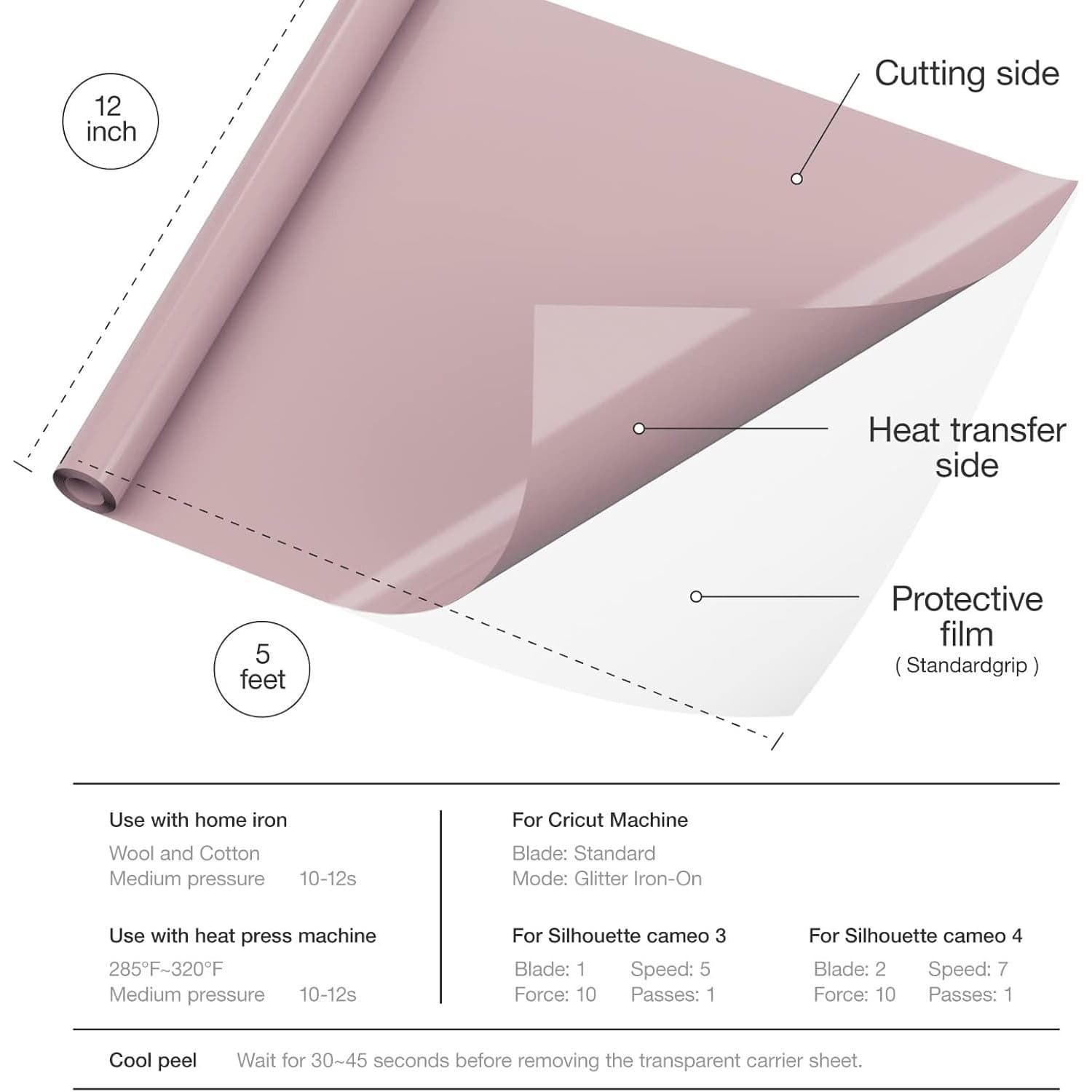 Rose Gold HTV Vinyl Roll 12"x 20FT Heat Transfer Iron On Easy Weed Shirts - Thumbnail 3