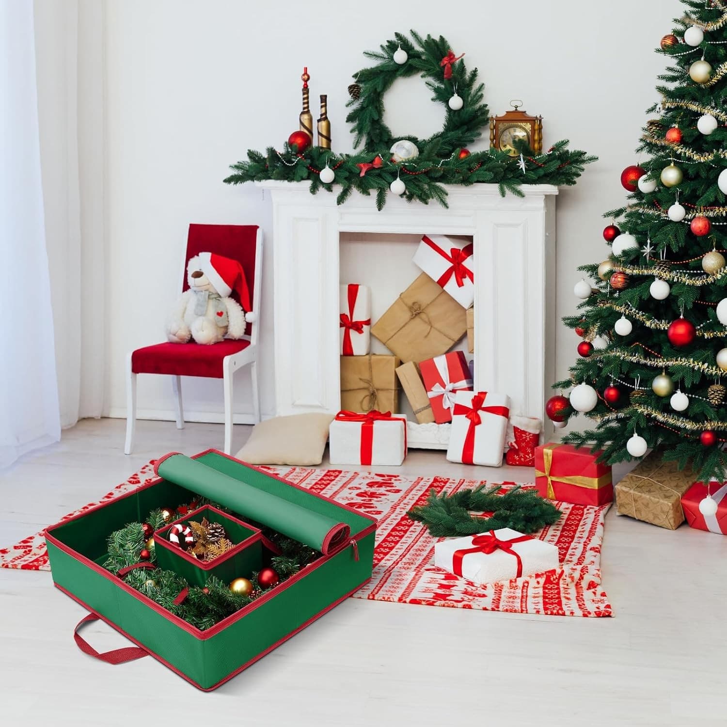 2 Pack 30” Christmas Wreath Storage Boxes Hard Shell 600D Oxford w/ Inner Pocket - Thumbnail 7