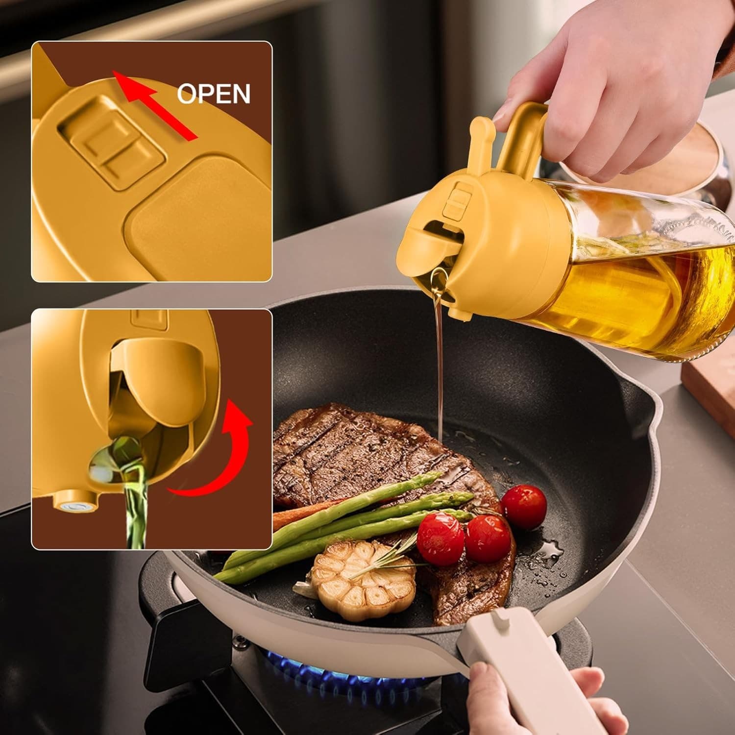 Olive Oil Sprayer & Dispenser 2-in-1 470ml No-Drip Bottle for Cooking BBQ Orange - Thumbnail 5