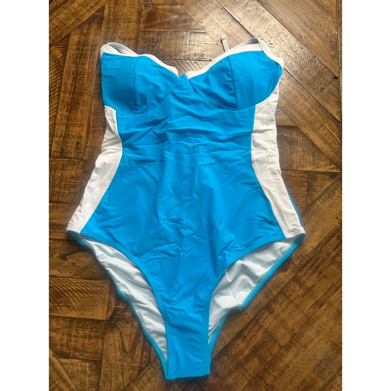 Blue Tummy Control One Piece Swimsuit Crisscross Back Push Up XL Slimming - Thumbnail 9